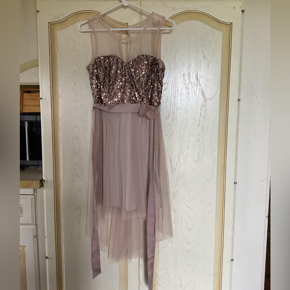 Gold high low homecoming dress sparkly tan
